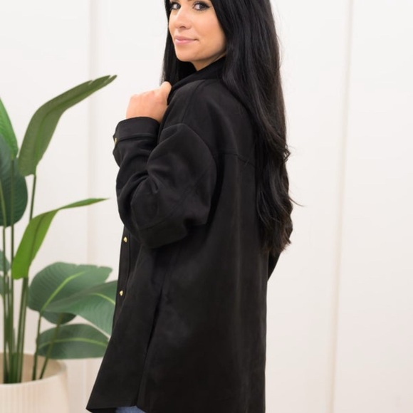 Faux SUEDE GORGEOUS Hyfve black stretchy shacket button down - Picture 3 of 4